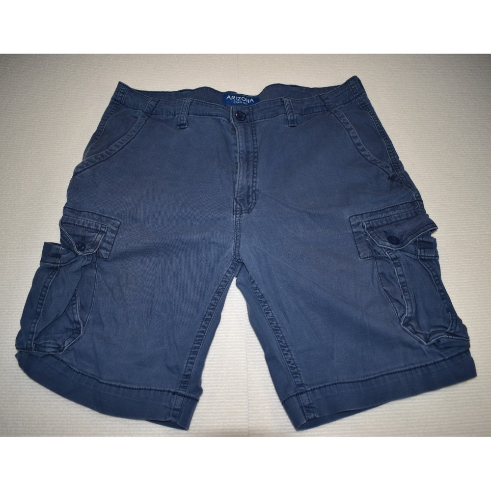 Arizona Jean Co. Men's Blue Cotton Canvas Cargo Shorts Flat Front Zip Pockets